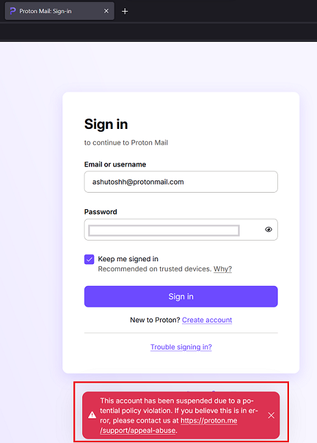 Protonmail suspended